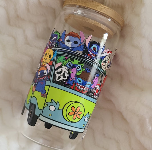 Stitch and Friends Mystery Mobile 16oz Glass Tumbler