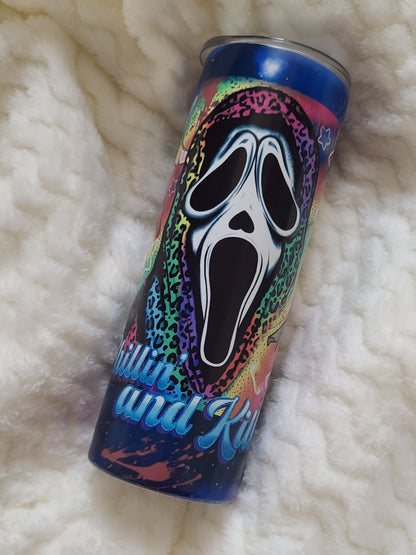 Chillin' and Killin' Ghostface Rainbow 20oz Stainless Steel Tumbler "Glows in the Dark"