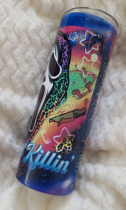 Chillin' and Killin' Ghostface Rainbow 20oz Stainless Steel Tumbler "Glows in the Dark"