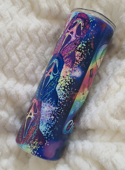 Chillin' and Killin' Ghostface Rainbow 20oz Stainless Steel Tumbler "Glows in the Dark"