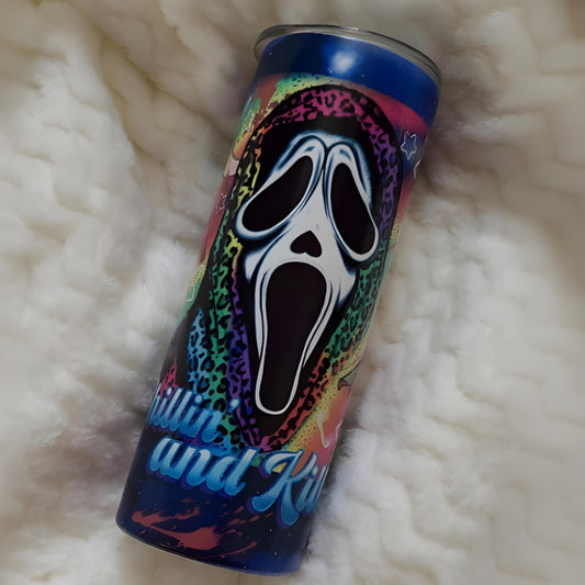 Chillin' and Killin' Ghostface Rainbow 20oz Stainless Steel Tumbler "Glows in the Dark"